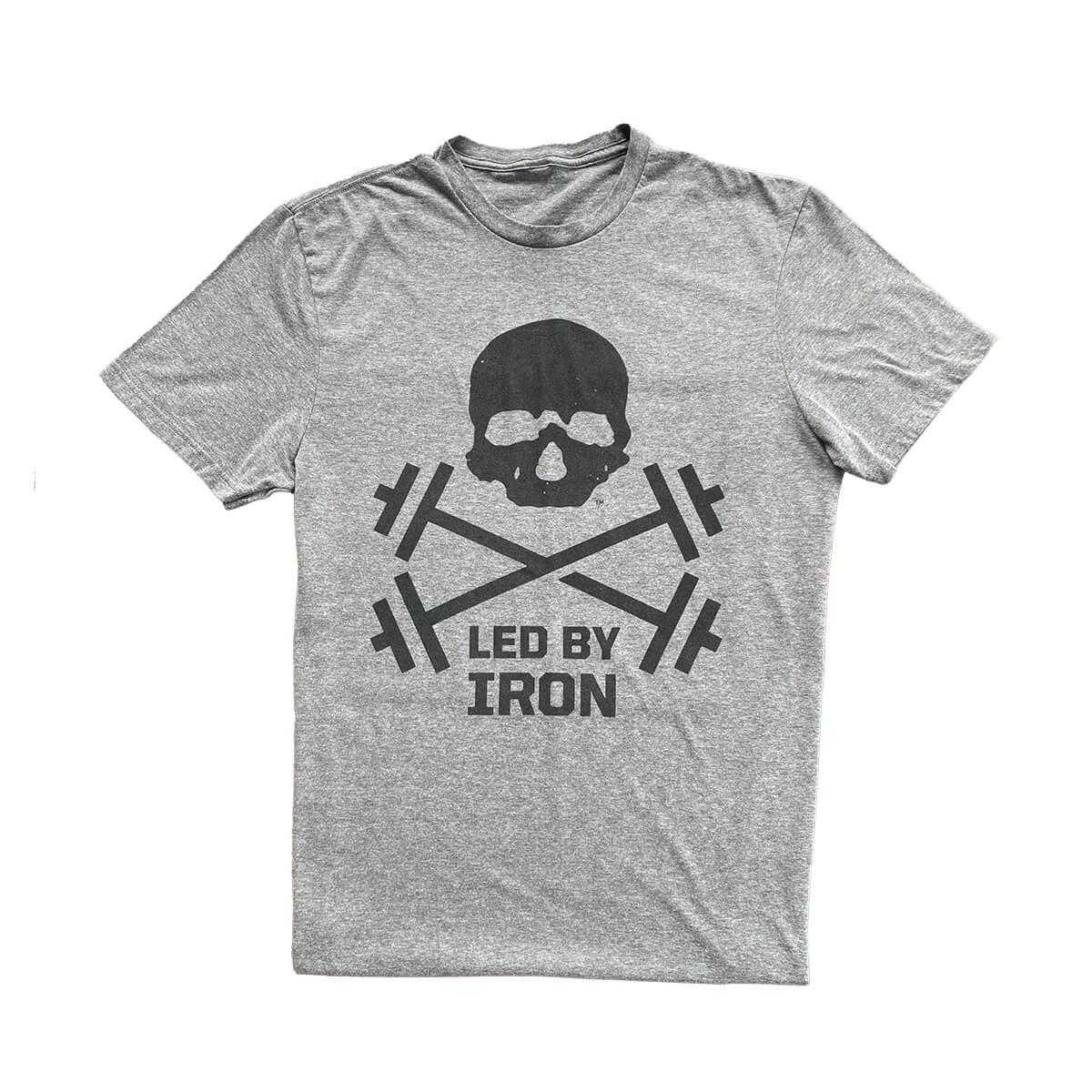 Led By Iron OG Skull and Bars Heather Gray T-Shirt on white background