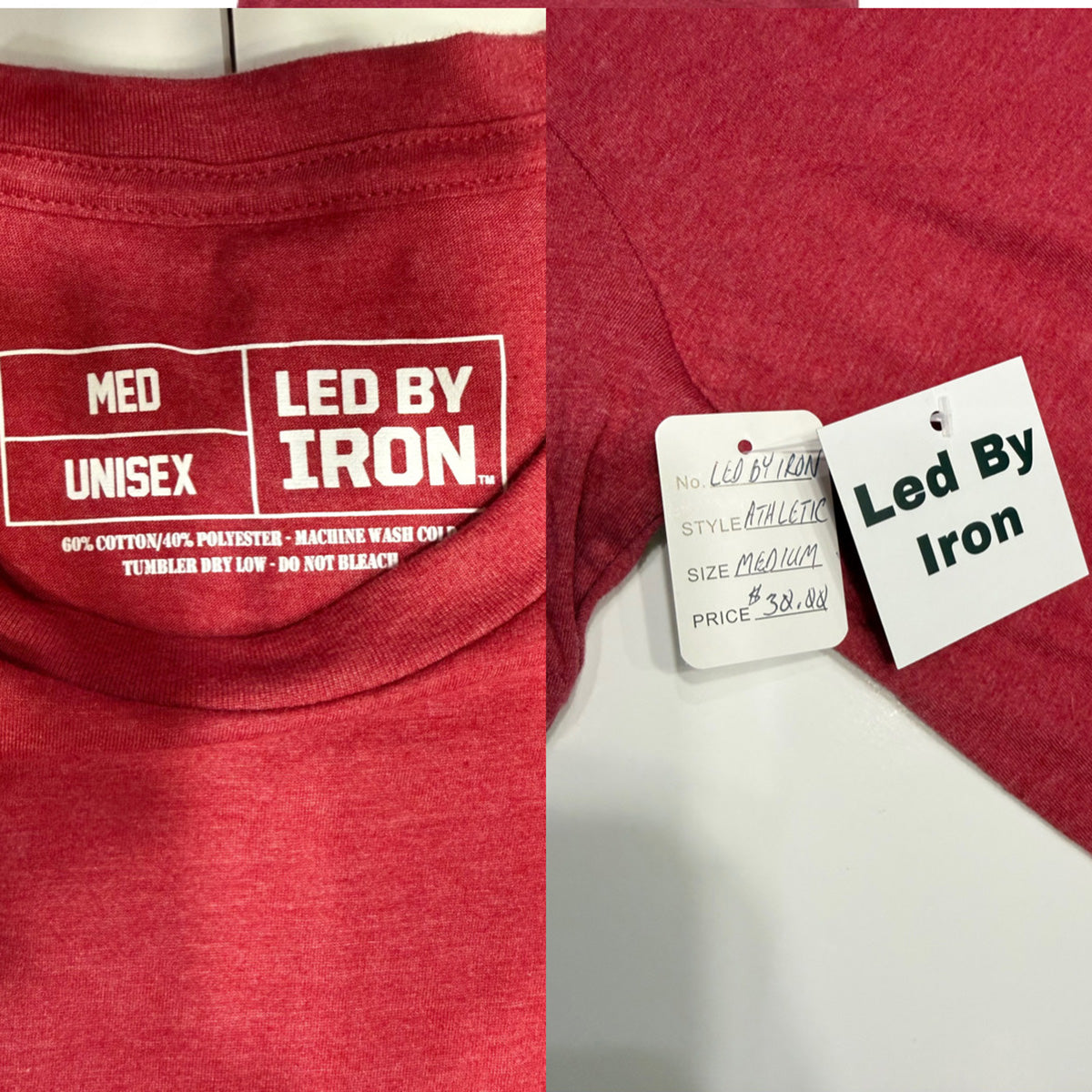 Led By Iron Logo Shirt - Heathered Red