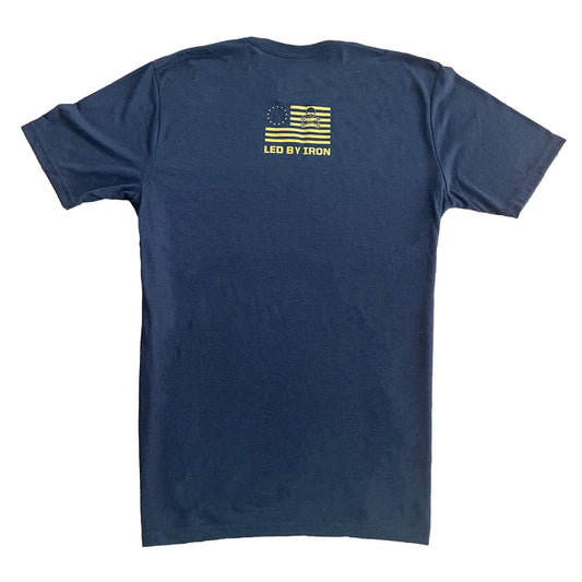 Led By Iron Navy Blue and Gold Cotton Blend Athletic Fit T-Shirt Back