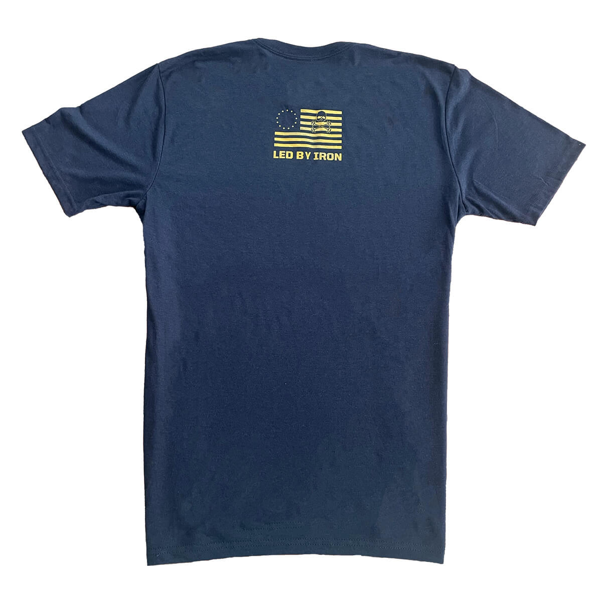 Led By Iron Navy Blue and Gold Cotton Blend Athletic Fit T-Shirt Back